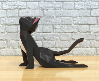 Cat Yoga Papercraft, Lowpoly, Lowpoly Papercraft