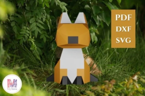 Little Fox Papercraft Template: 3D Low Poly Model (PDF, SVG, DXF)