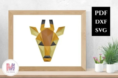 Giraffe Mosaic Papercraft Template: 3D Low Poly Model (PDF, SVG, DXF)