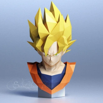 DIY 3d papercraft Dragon Ball Son Goku Bust PDF Templates Low Poly SweetHeartyThings
