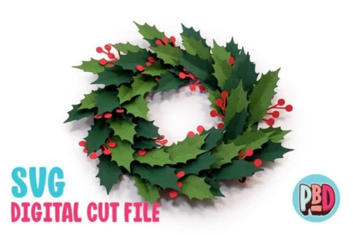 Holly Wreath 3D Papercraft SVG