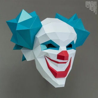 Clown , Papercraft , DIY , Low poly, Mask, PDF Papercraft, Party Mask ,Pattern mask , Joker , Halloween Mask , Evil Clown