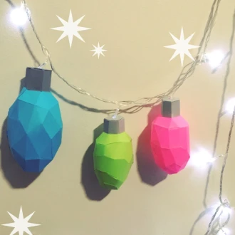 Holiday lights 3d papercraft. You get a PDF improved digital file templates for this DIY modern paper sculpture.