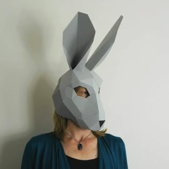 Hare Trophy Mask, 3D Papercraft Mask Template, Low Poly Paper Mask, Unique Halloween Costume, Animal Mask, Paper Wall Art PDF Pattern