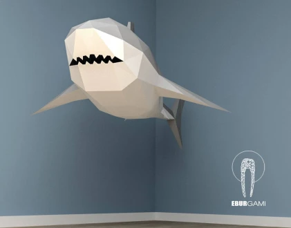 XXL Great White Shark Papercraft, 3D Papercraft - Build Your Own Low Poly Paper Sculpture PDF Download DIY gift, Wall Decor home - Eburgami