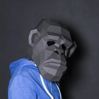 Chimpanzee Mask Paper Craft, Digital Template, Origami, PDF Download DIY, Low Poly, 3D Mask