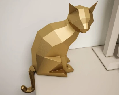 3D Paper craft Cat, DIY sculpture sitting cat, Papercrafting, Low Poly animals pet, paper model, 3D puzzle origami, instant download kit pdf