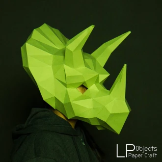 Triceratops Mask Paper Craft, Digital Template, Origami, PDF Download DIY, Low Poly, Halloween Mask, Dinosaur Mask