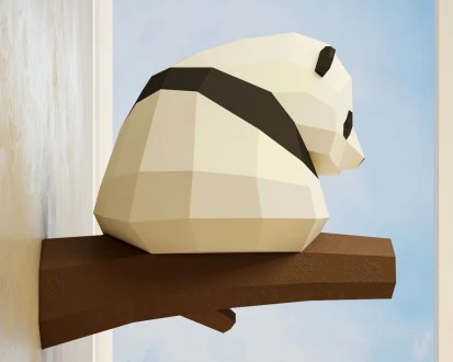 Papercraft Little Panda, DIY Paper craft, 3D template PDF kit, make your own low poly baby panda, origami pepakura, home decor idea, statue