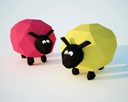 Papercraft Sheep, Paper Model lamb, 3D low poly sculpture Ram, PDF template kit, paper craft animal, origami, DIY toy gift kids, pepakura