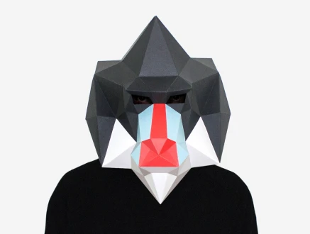 DIY Mandrill Mask, Monkey Mask, 3D Paper Craft Template, Halloween Mask, Printable Low Poly Paper Mask, Instant Pdf Download, Origami Mask