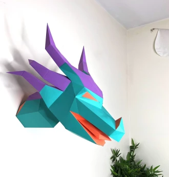 dragon head 3d papercraft. You get a PDF digital file template and instructions for this DIY (do it yourself) paper sculpture.