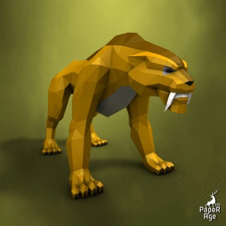 Saber-toothed tiger, Papercraft, Pepakura, Lowpoly, Low Polygon, 3D Papercraft, handmade, Paper Sculptures, DIY origami, Paper