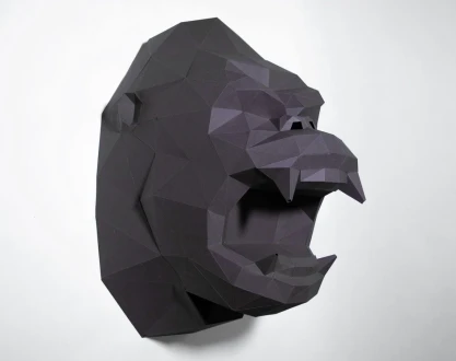 King Kong Head Paper Craft, Digital Template, Origami, PDF Download DIY, Low Poly, Trophy, Sculpture, 3D Model , Gorilla Head