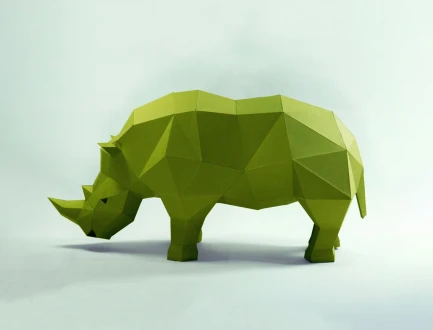 Rhino Paper Craft, Digital Template, Origami, lowpoly, PDF Download DIY, Low Poly, Trophy, Sculpture, Model