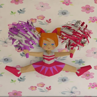 Cheerleader Wall Doll, Muñeca De Pared Papercraft, PDF Template, DIY 3d Model, FanArt, Paper Sculpture, Low Poly, Pepakura Craft, Manualidad