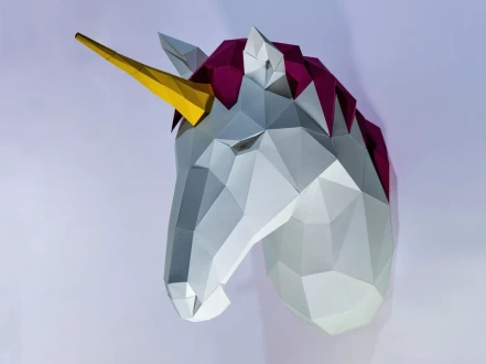 Unicorn Head Wall Paper Craft, Digital Template, Origami, PDF Download DIY, Low Poly, Wall Decor