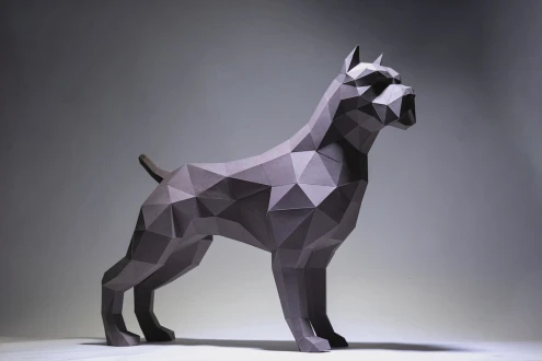 Pit bull Dog Paper Craft, Digital Template, Origami, PDF Download DIY, Low Poly, Trophy, Sculpture, Model