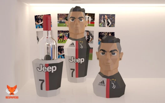 Cristiano Ronaldo CR7 Wine Box, Winebox Papercraft, PDF Template, DIY 3d Model, FanArt, Paper Sculpture, Low Poly, Pepakura Craft, Manualidad