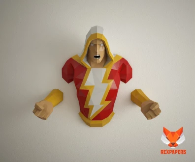 Shazam Papercraft, PDF Template, DIY 3d Model, FanArt, Paper Sculpture, Low Poly, Pepakura Craft, Manualidad