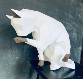 Licky kitty papercraft. You get PDF digital file templates and instructions for this DIY (do it yourself) modern paper sculpture.