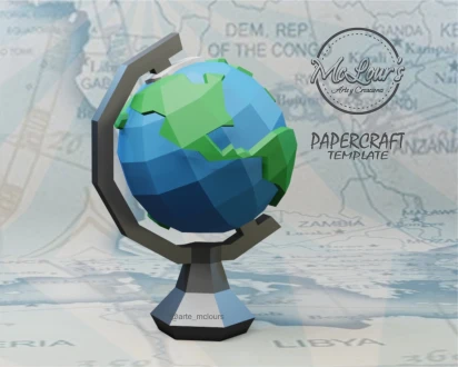 Earth Globe/ DIY Craft/ Terrestrial Globe/ Globo Terrestre/ Template PDF/ Low Poly/ Papercraft World/ 3D Earth Globe/ Origami/ Home decor