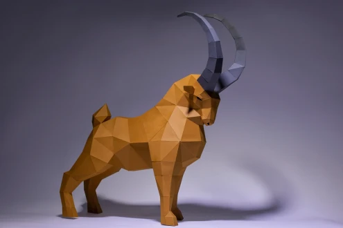 Ibex, Goat Paper Craft, Digital Template, Origami, PDF Download DIY, Low Poly, Trophy, Sculpture, Ibex, Goat Dog Model