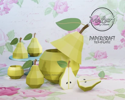 Pear Boxes/ Candy Bar Box/ Candy Bowl/ DiY Craft/ Pear Boxes/ Template PDF/ Low Poly/ Papercraft Pears/ 3D Pear/ Home decor