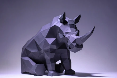 Rhino Sit, Rhinoceros Paper Craft, Digital Template, Origami, PDF Download DIY, Low Poly, Trophy, Sculpture, Rhino Model