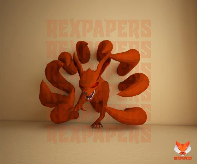 Kyuubi Kurama, Naruto Papercraft, PDF Template, DIY 3d Model, FanArt, Paper Sculpture, Low Poly, Pepakura Craft, Manualidad