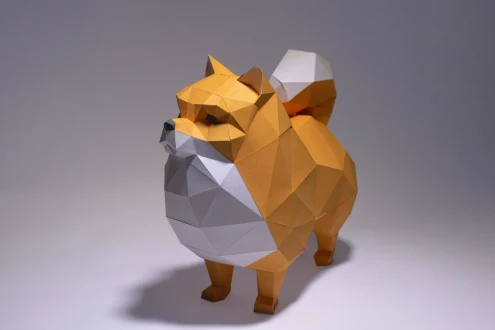 Pomeranian Dog Paper Craft, Digital Template, Origami, PDF Download DIY, Low Poly, Trophy, Sculpture, Pomeranian Model, Pom Model