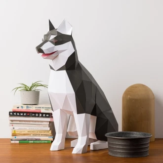 Husky dog papercraft. You get a PDF digital file templates and instructions for this DIY (do it yourself) modern lowpoly paper sculpture.