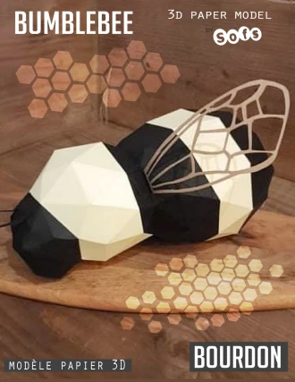 BumbleBee 3d papercraft. You get a PDF digital file with templates and instructions for this DIY modern sculpture.