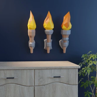 Torches Papercraft 3D DIY low poly paper crafts Halloween model and wall decor templates