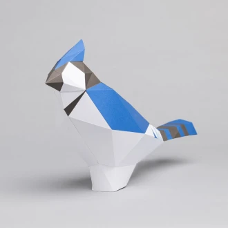 Blue Jay bird 3D Papercraft. You get PDF digital file templates and instructions for these DIY lowpoly paper sculpture.