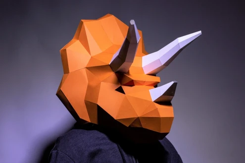 Triceratops 2 Mask Paper Craft, Digital Template, Origami, PDF Download DIY, Low Poly, Halloween Mask, Dinosaur 2 Mask