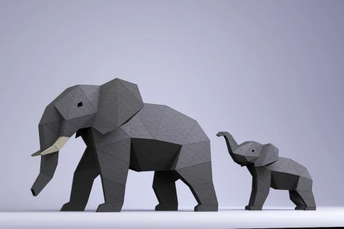 Elephants Digital Template, Elephants PDF Paper Craft, Elephants Origami, Elephants Model