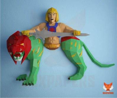 He-Man Papercraft, PDF Template, DIY 3d Model, FanArt, Paper Sculpture, Low Poly, Pepakura Craft, Manualidad