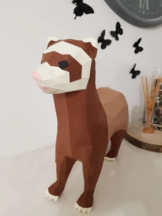 Ferret Papercraft Lowpoly Paper Animals, Get PDF digital file template and instructions for this DIY Paper Modern Paper Sculpture.