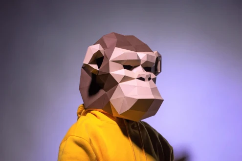 Chimpanzee Mask, Papercraft Mask Template, Origami, PDF Download DIY, Low Poly, 3D Mask