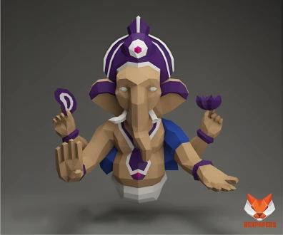 Ganesha Papercraft, PDF Template, DIY 3d Model, FanArt, Paper Sculpture, Low Poly, Pepakura Craft, Manualidad