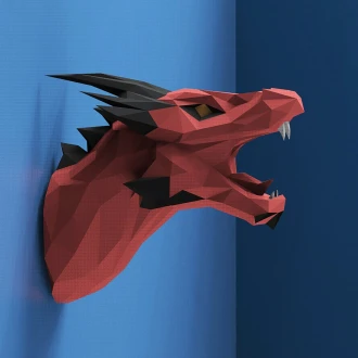 Papercraft Dragon Head, Paper Craft Dragon Head Model, Dragon Head PDF template, 3D Dragon Head sculpture, Low poly pattern Dragon Head