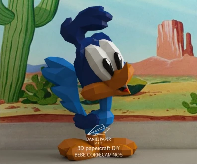 Baby Road Runner, Looney Tunes PDF Template, DIY 3d Model, FanArt, Paper Sculpture, Low Poly, Pepakura, Craft, Manualidad, Paper Art