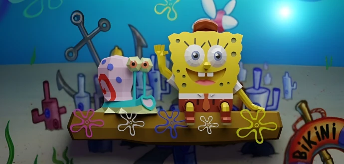 SpongeBob and Gary, SpongeBob SquarePants PDF Template, DIY 3d Model, FanArt, Paper Sculpture, Low Poly, Pepakura, Craft, Manualidad, Paper Art