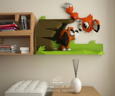 The Fox and the Hound PDF Template, DIY 3d Model, FanArt, Paper Sculpture, Low Poly, Pepakura, Craft, Manualidad, Paper Art