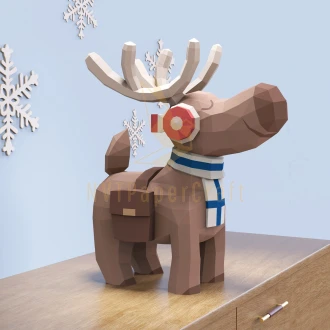 Papercraft Reindeer Christmas, Paper Craft Reindeer Model, Reindeer PDF template, 3D Reindeer sculpture, Low poly pattern Reindeer Christmas