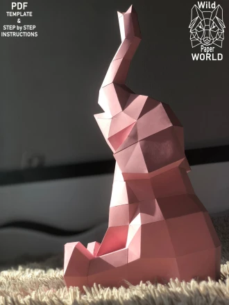 Baby Elephant, Papercraft Elephant, Make your own elephant, DIY, Paper Sculpture, PDF pattern, Pepakura, 3D paper model, Low Poly.