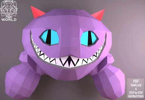 Papercraft Cat, Papercraft Cheshire Cat, 3D paper craft sculpture, Paper model Cat, DIY CAT, PDF pattern, Unusual papercraft model, Pepakura