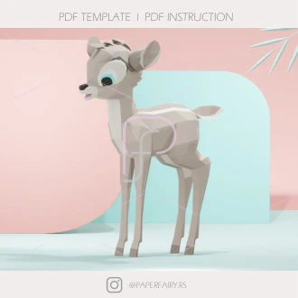 Low Poly 3d Papercraft Fawn Bambi sculpture,3D fawn paper model, modern art statue decor featured faceted geometric sculpture forms