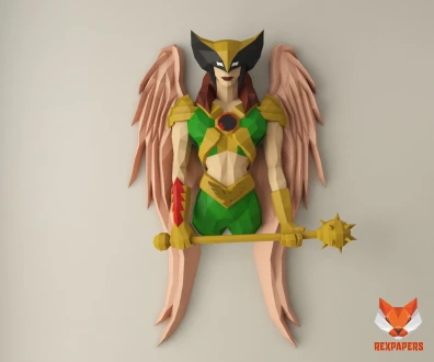 Hawkgirl, DC Universe Papercraft, PDF Template, DIY 3d Model, FanArt, Paper Sculpture, Low Poly, Pepakura Craft, Manualidad